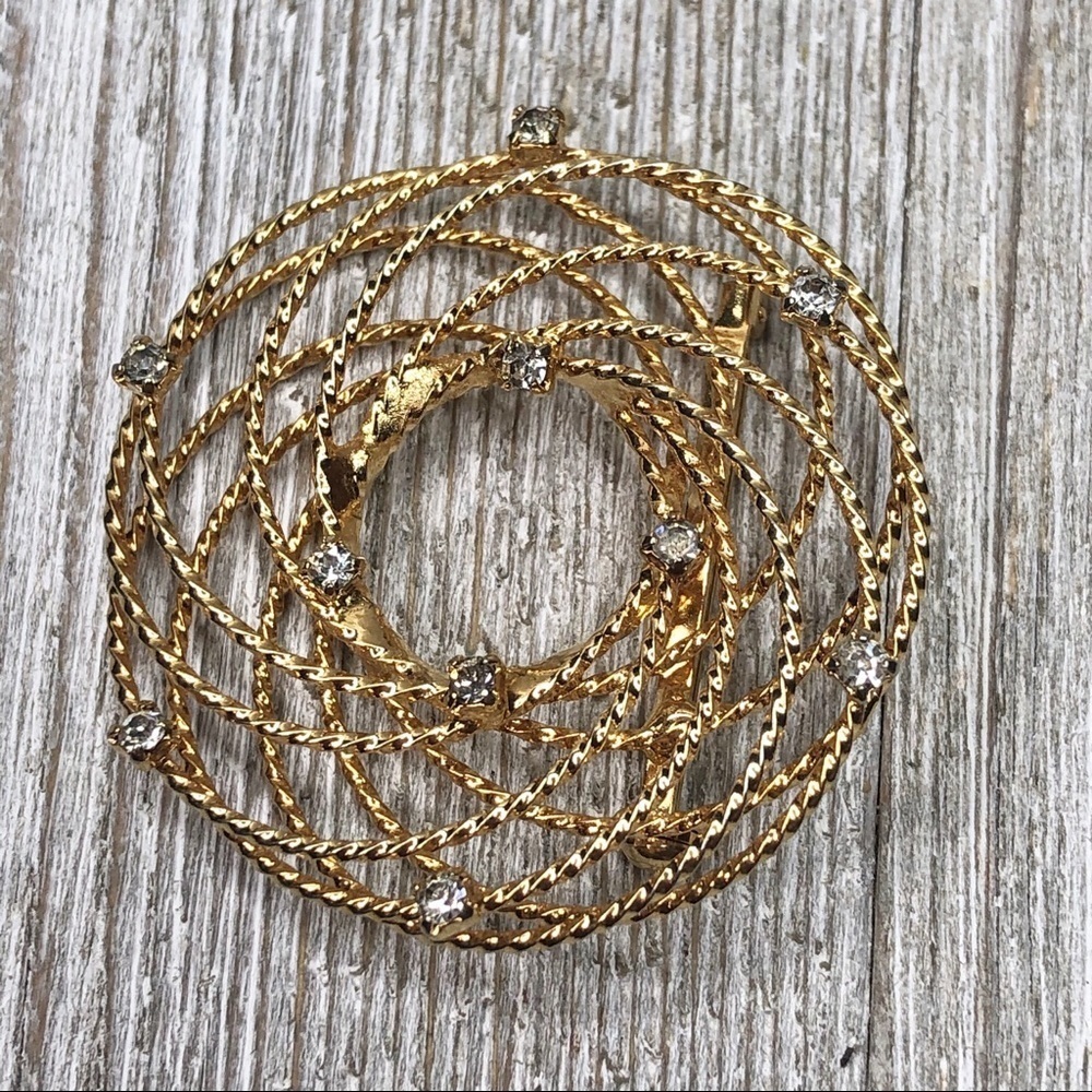 Vintage Circle Pin Overlapping Rope Rhinestone - Picture 4 of 10
